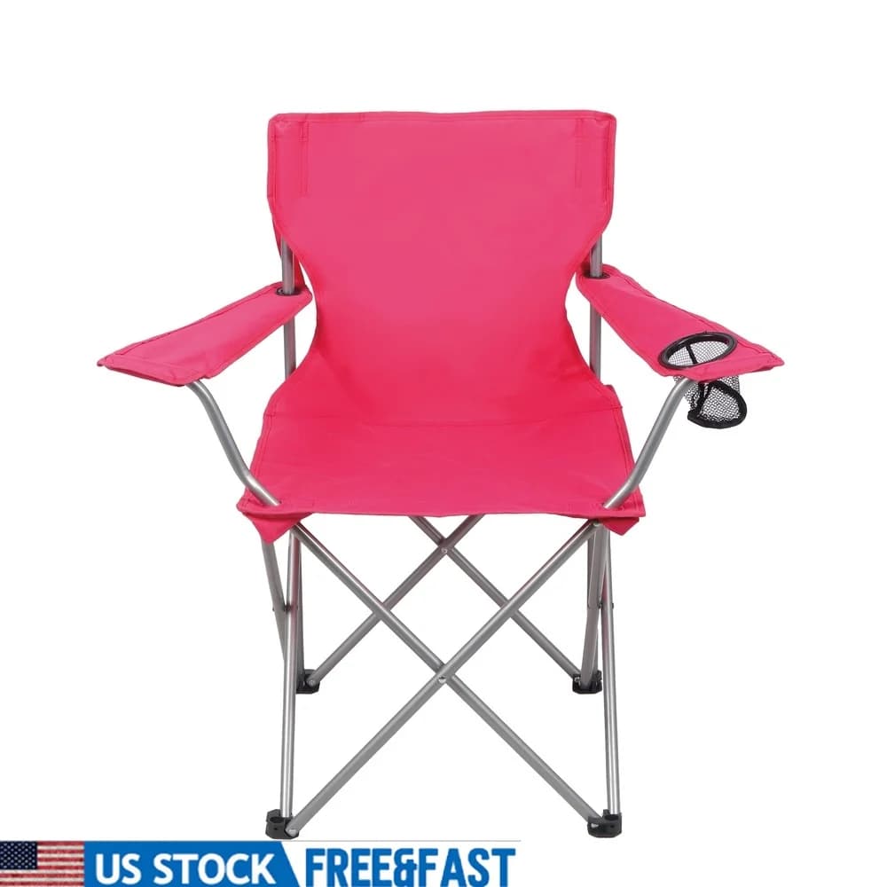 Folding Quad Camp Chair Portable Outdoor Seating Steel Frame with Cup Holder Easy Transport Camping Tailgating Games