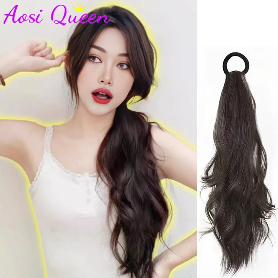 AOSI Synthetic Wig Ponytail Women's Long Hair Sweet And Cool Elastic Band With Strap Low Tie Natural Lightly Curly Ponytail
