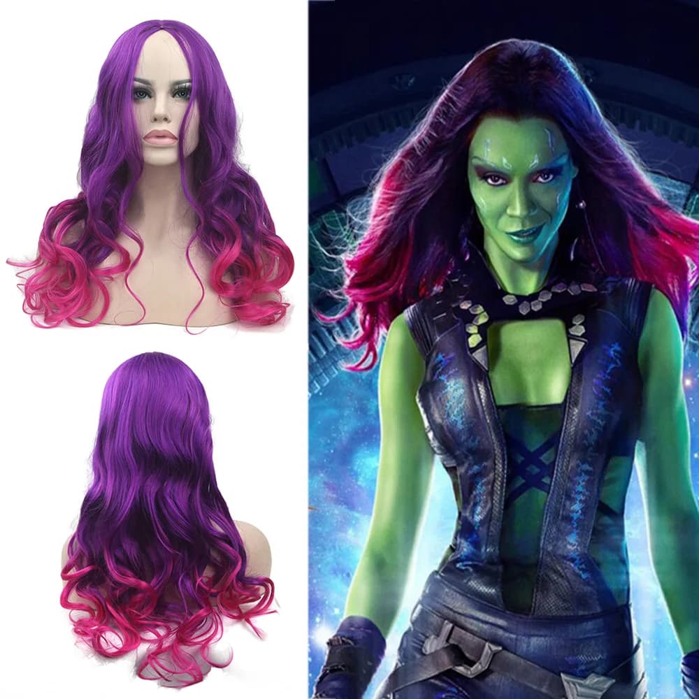 Guardians of the Galaxy  Gamora long hair curly hair hood cosplay anime wig