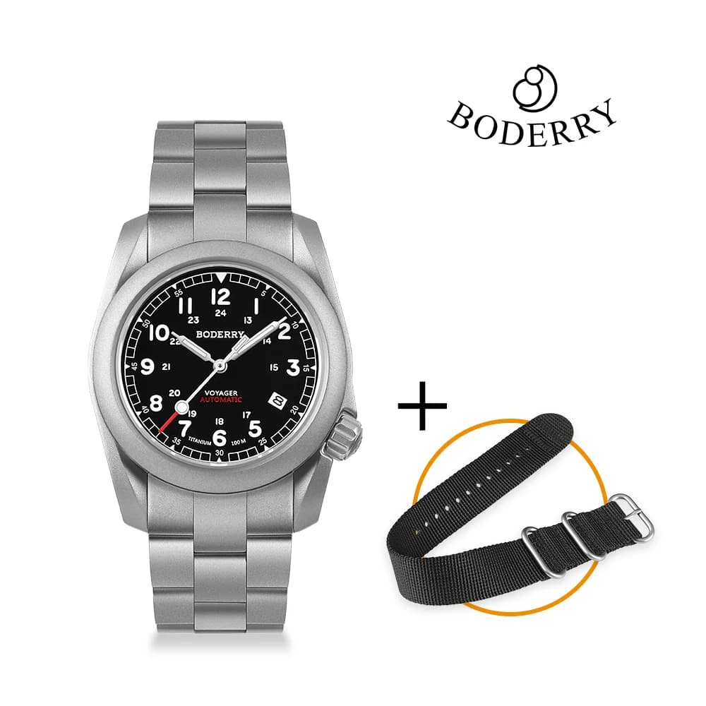 Boderry Voyager Field Watch Titanium Automatic Dive Wristwatch 100M Waterproof Titanium Bracelet Seiko NH35 Movement Watch Men