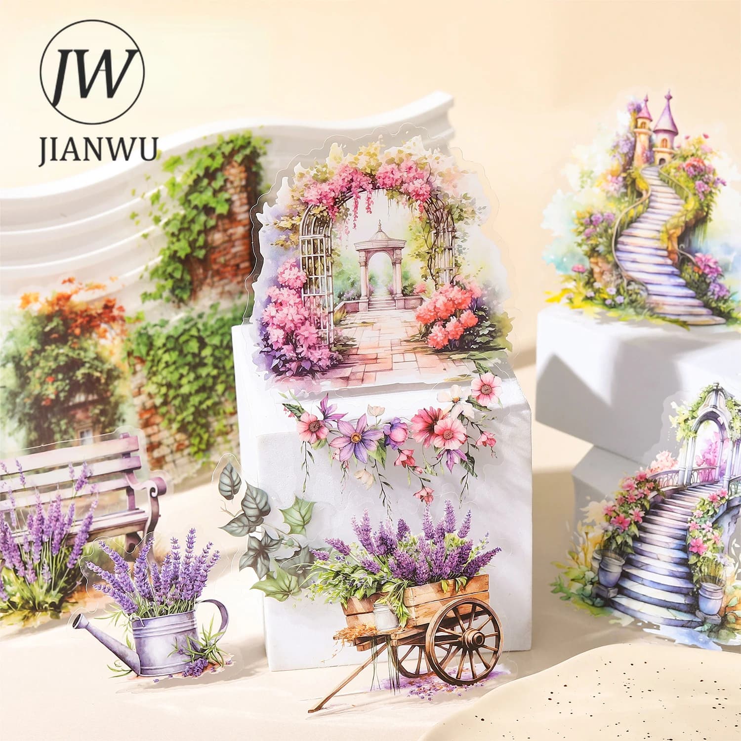 JIANWU 30 Sheets Corner of The Garden Series Vintage Flower Material Decor PET Sticker Creative DIY Journal Collage Stationery