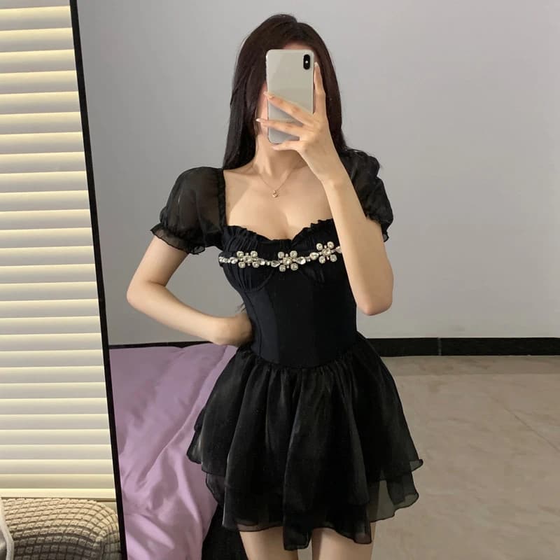 New Trendy Summer Black Vintage Dress Women Bodycon Elegant Party Mini Skirt Female Backless Fashion Sexy Dresses Beach Swimwear
