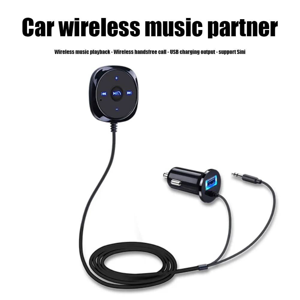 Handsfree Bluetooth-compatible Car Kit Wireless Bluetooth-compatible 3.5mm AUX Music Receiver Kit with USB Car Charger for Phone