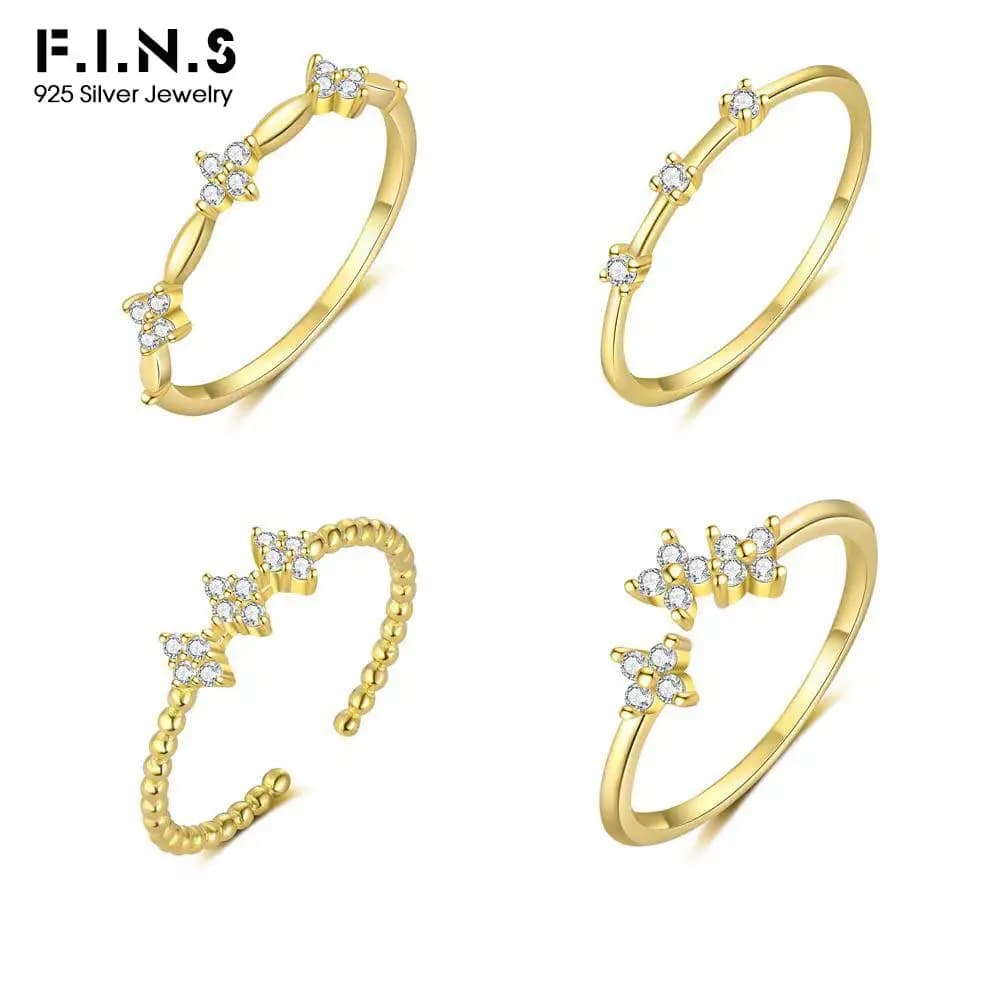 F.I.N.S 925 Sterling Silver Simple Geometric Flower Zircon Ring For Women Stackable Wedding Party Index Finger Fine Jewelry