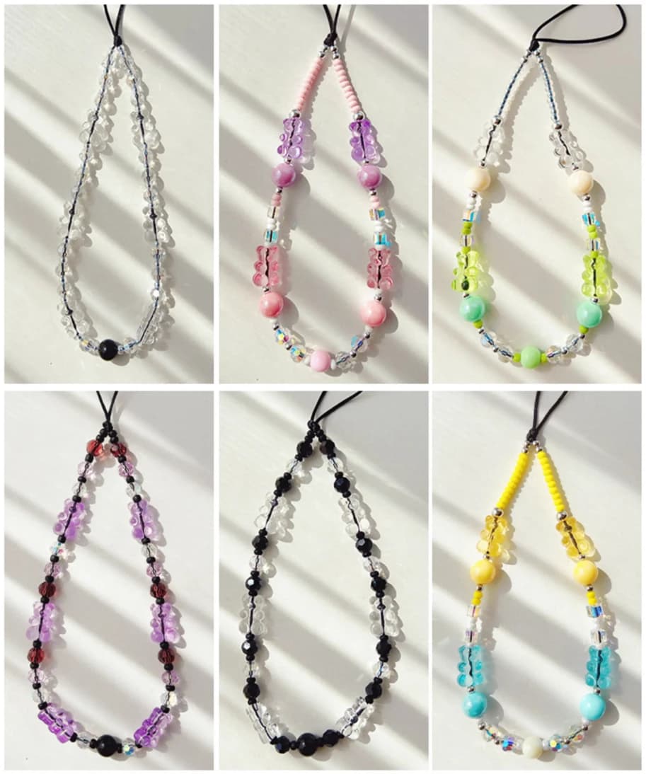 Transparent Gummy Bear Mobile Phone Charm for Women Acrylic Crystal Beads Cellphone Strap Accessories Wholesale Telephone Chain