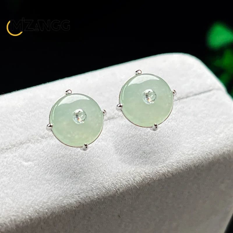 Natural Myanmar Jadeite Peace Buckle Earrings Beautiful Fashion S925 Silver Inlaid Jade Buckle Earrings Ladies Holiday Gift