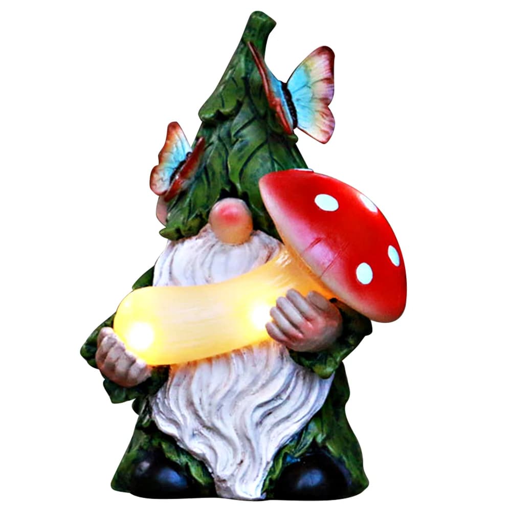 Garden Gnome Statue W/Mushroom Solar Light Gnome Figurine Gnome Garden Statue for Patio Yard Lawn Porch