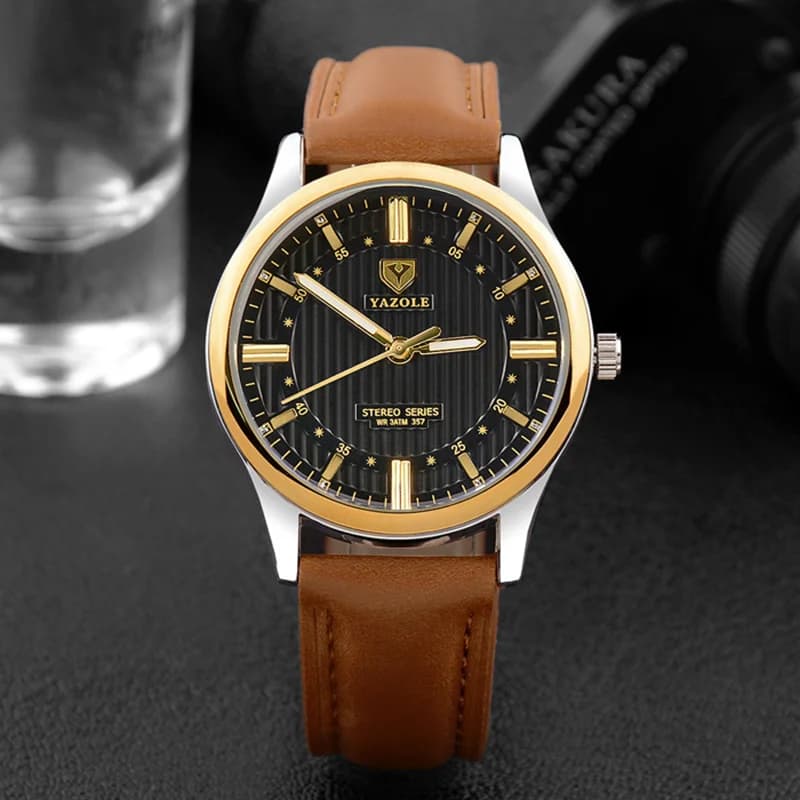 YAZOLE Fashion WristWatch Men's Waterproof Watches Leather Watch Night Light Pointer Business Sports Quartz Watch for Men