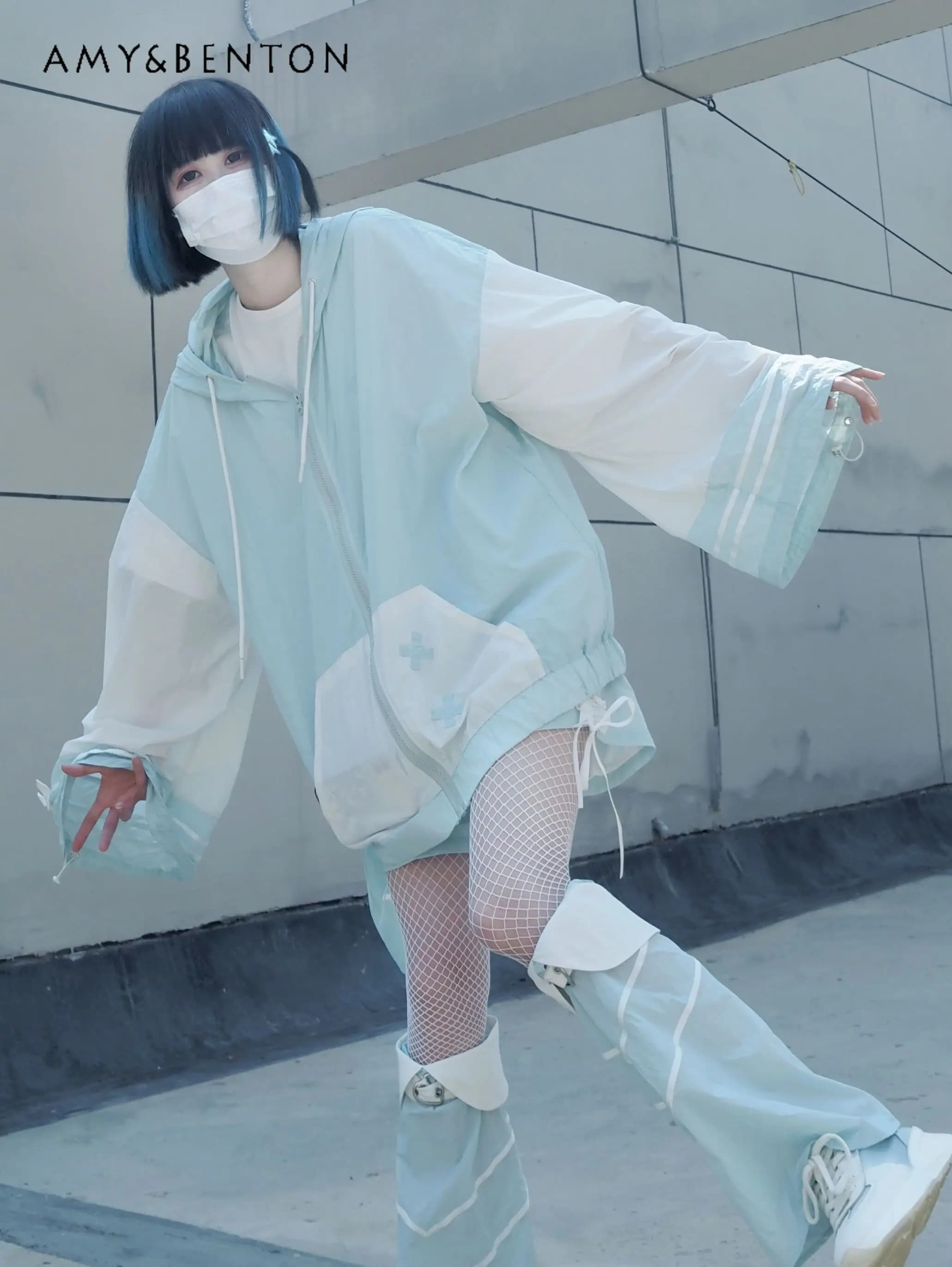 Japanese Mine Sun Protection Clothing Suit Subculture Mass-Produced Hooded Oversized Coat Shorts Leg Warmer Y2K Three-Piece Set