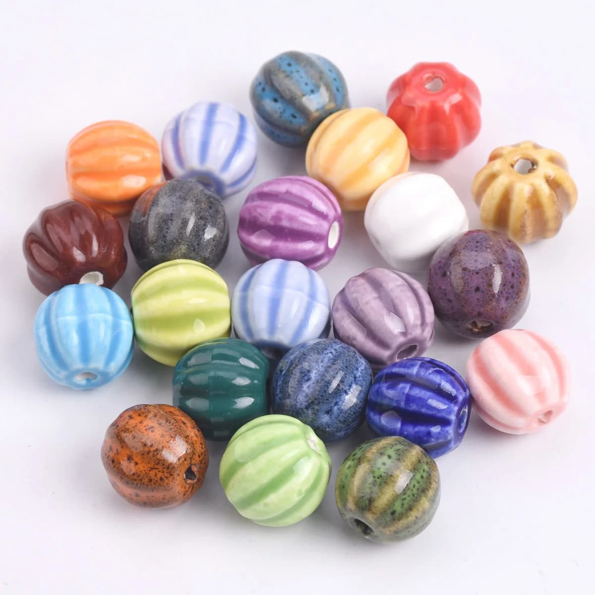 5pcs Pumpkin Shape 12mm~13mm Handmade Glazed Ceramic Porcelain Loose Beads for Jewelry Making DIY Crafts Findings