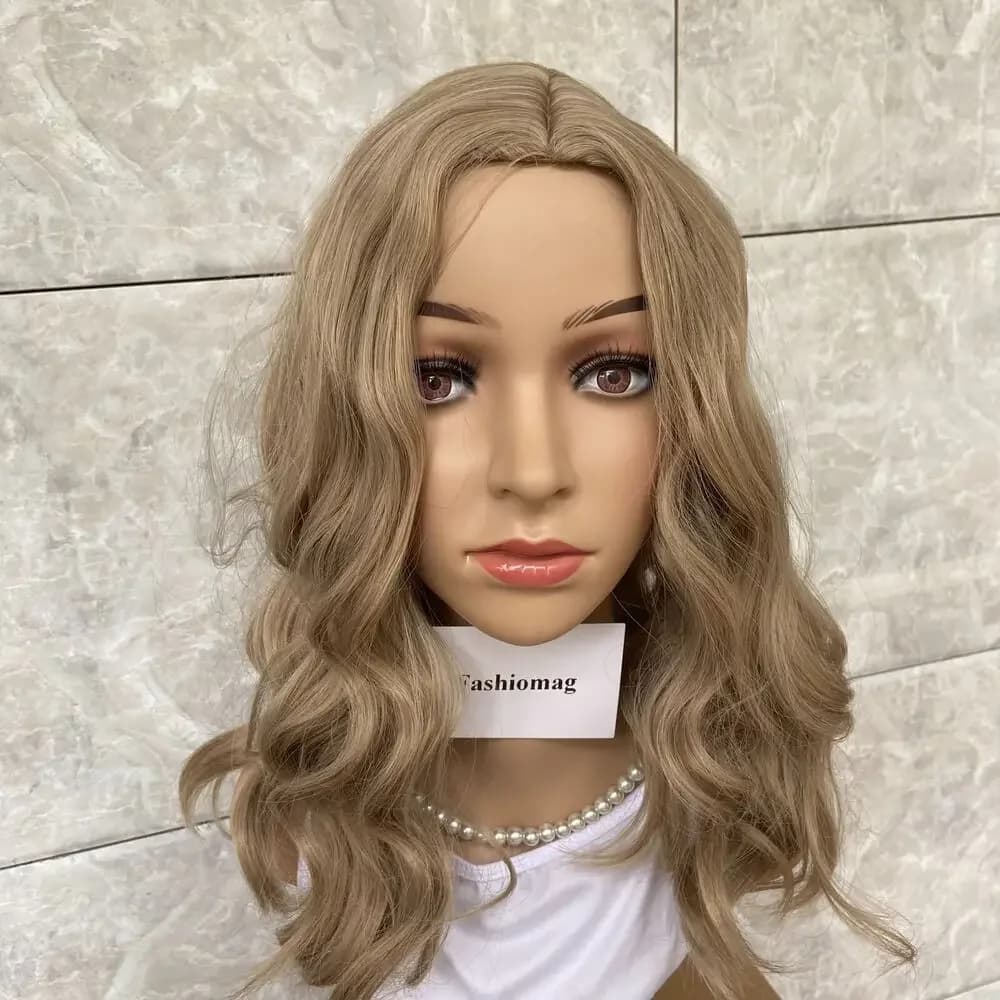 Wavy Middle Part Human Hair Blend Heat Ok Wig Synthetic Women Soft Daily Wigs