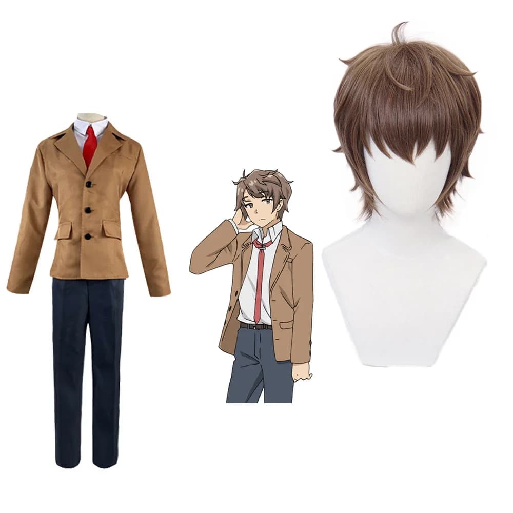 Rascal Does Not Dream Of Bunny Girl Senpai Mens Azusagawa Sakuta Cosplay Costumes Azusagawa Sakuta Brown Styled Wigs