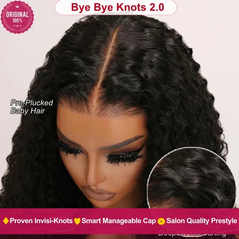 7X5 Bye Bye Knots Curly Glueless Human Hair Wig without Glue Transparent HD Lace Front Brazilian Human Hair Wig
