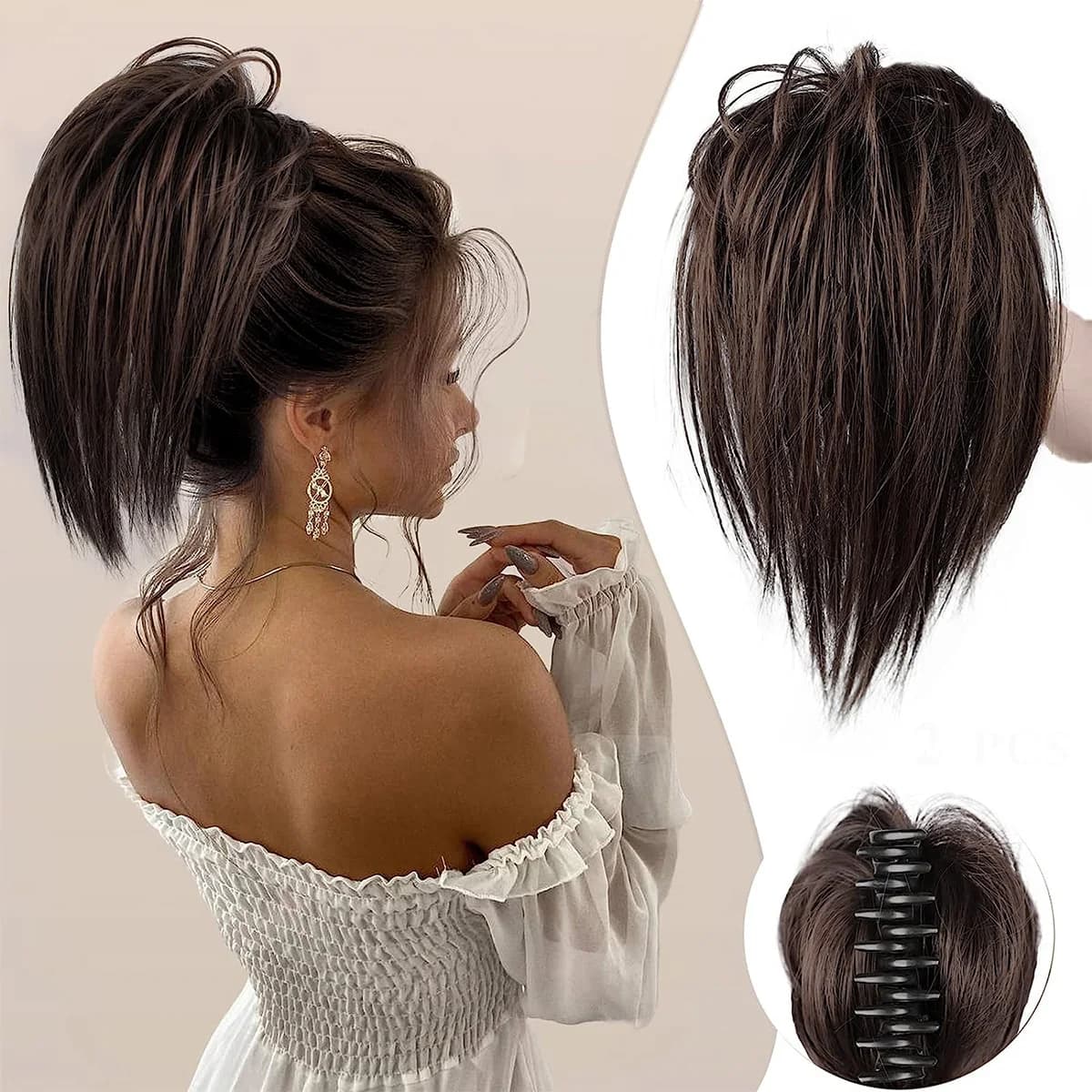 Messy Bun Hair Piece Claw Clip in Hair Buns Hair Piece for Women Straight Short High Ponytail Extension Tousled Updo Faux Hair B