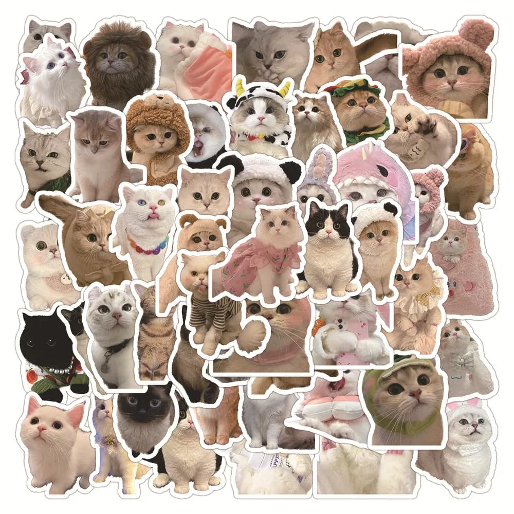 60PCS Realistic Cat Graffiti Stickers Cute Cat Notebook Phone Case Guitar DIY Decorative Stickers Wholesale