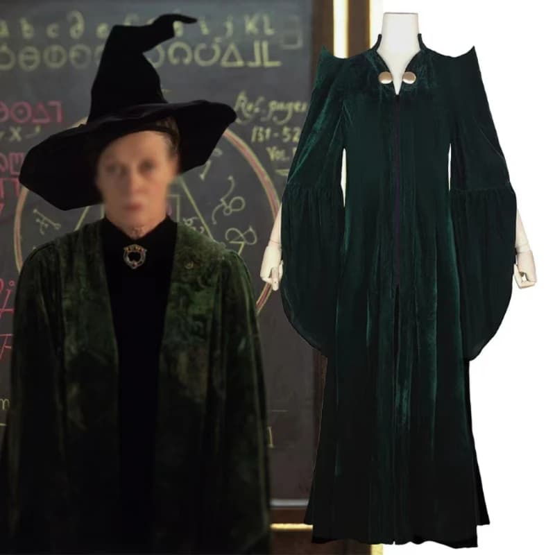 Minerva McGonagall Costume Cosplay High Quality Professor Costumes Velvet Green Coat Cloak Halloween Carnival Costume Women