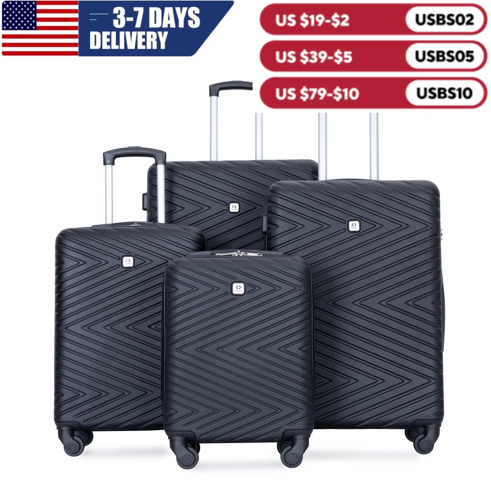 Travelhouse Luggage set 4-Piece ABS Suitcase With Spinner Wheels,24 Inch and 28 Inch with TSA Lock,16,20 inche Carry on Luggage