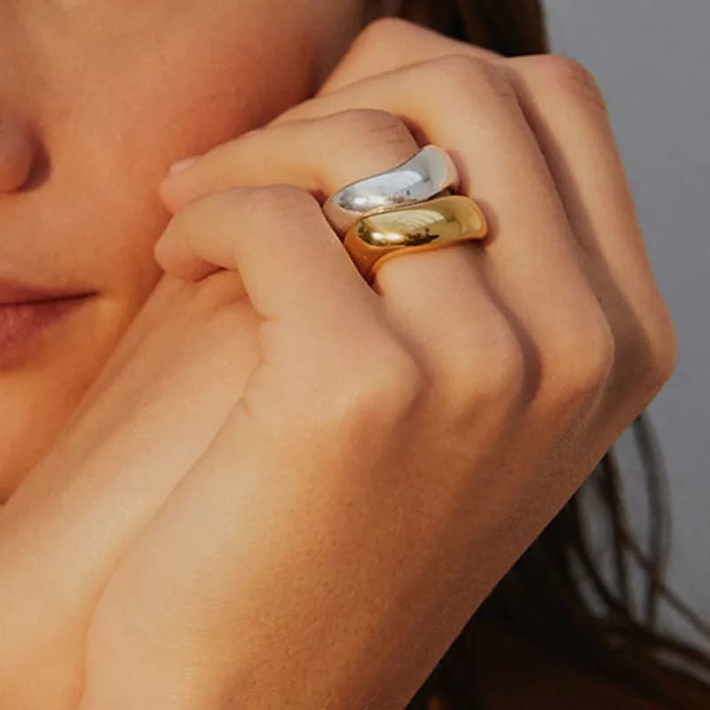 Abstract art wave rings for women stainless steel rings simple minimalist jewelry tarnish free jewelry waterproof geometric