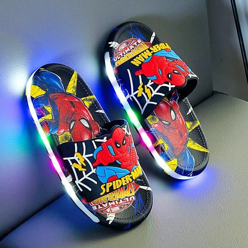 Disney Spider-Man Children's Slippers Non-slip Cartoon Light Soft Soled Slippers For Boys LED Light Luminous Children's Summer S