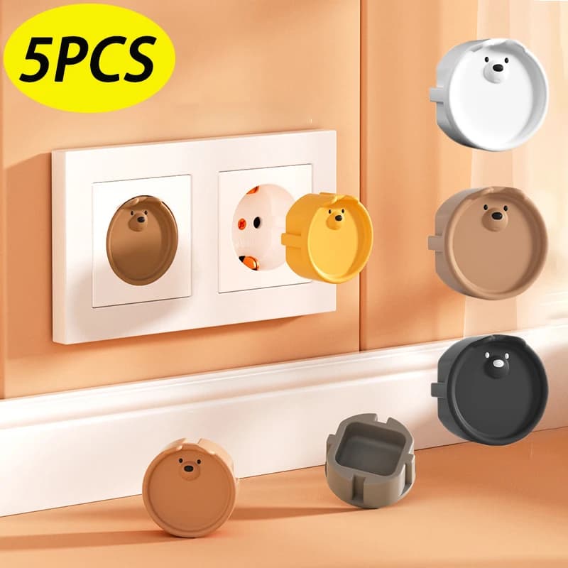 5Pcs Baby Safety Protection Socket Protective Cover Cute Cartoon Children Silicone Electric Shock Dustproof Protection Covers