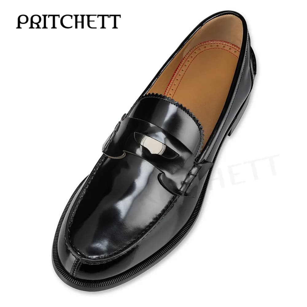 Black Patent Leather Coin Loafers Round Toe Slip-On Leather Casual Shoes Large Size Business Personality High Quality Men's Shoe