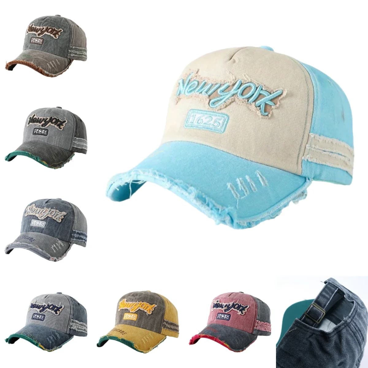 Vintage Distressed Dad Cap Spring Autumn Unisex Casual Washed Denim Street Fashion Hip-hop Cap Letter Embroidery Baseball Cap
