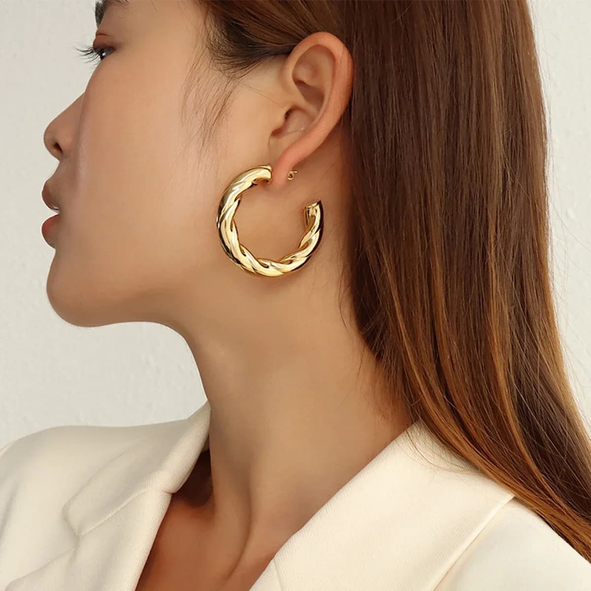 1Pair C Type Hoop Earrings Stainless Steel Not Fade Hoop Earrings for Women Fashions Boho Jewelry