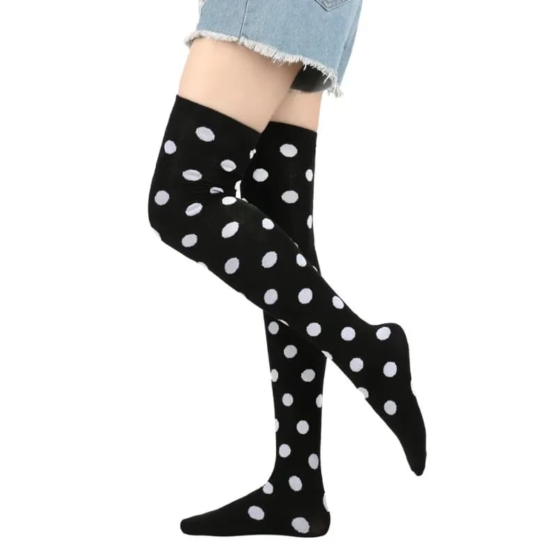 Long Socks Womens Over Above Knee Striped Thigh High Stockings Polka Dot Ladies Black White Pink Cosplay Lolita Harajuku Y2k