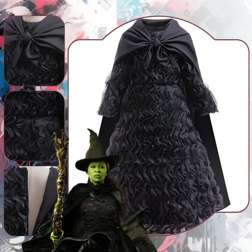 Wicked Elphaba Cosplay Fantasia Kids Costume Disguise for Children Girls Tutu Dress Hat Fancy Dress Up Halloween Carnival Suit
