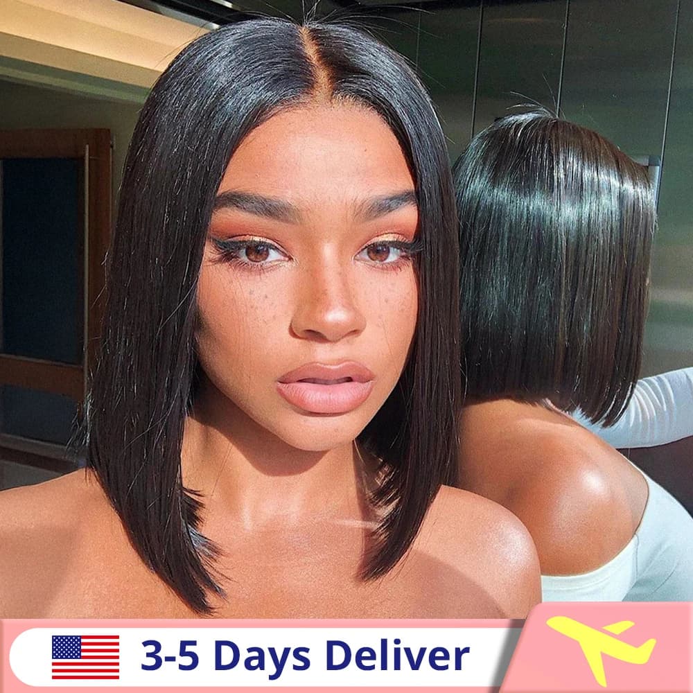 Short Bob Bone Straight 13x4 Lace Frontal Human Hair Wigs Pre Plucked 7x5 Glueless Wigs 100% Human Hair Brazilian Ready To Wear