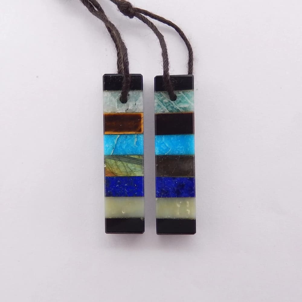 Natural Tiger's Eye and Amazonite Obsidian Blue Apatite Crystal Labradorite Lapis Lazuli Intarsia Earring Bead,Fashion Earring