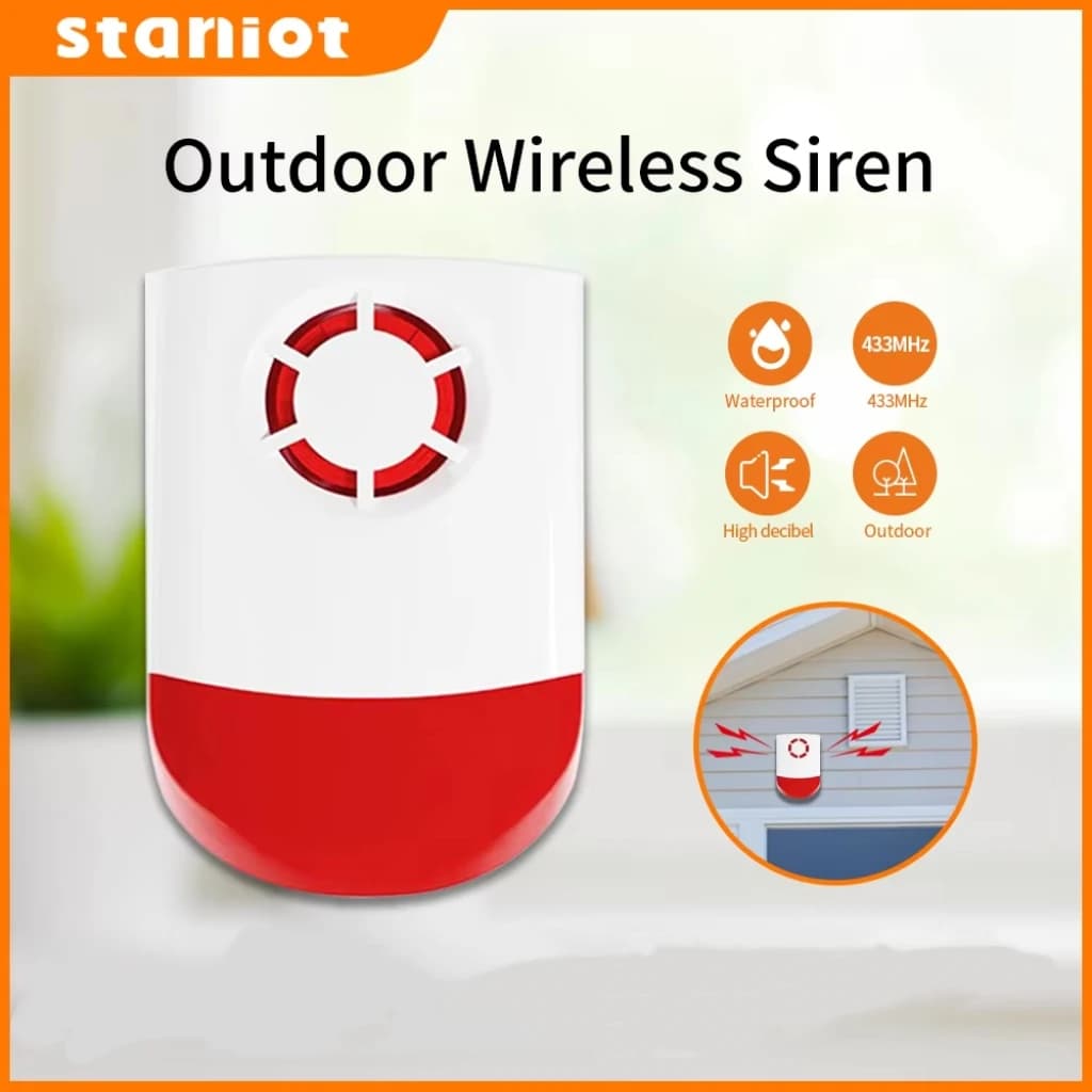 Staniot 433Mhz Indoor/Outdoor Wireless Siren Waterproof Flash Strobe Alarm 120db High Decibel For Smart Security Alarm System