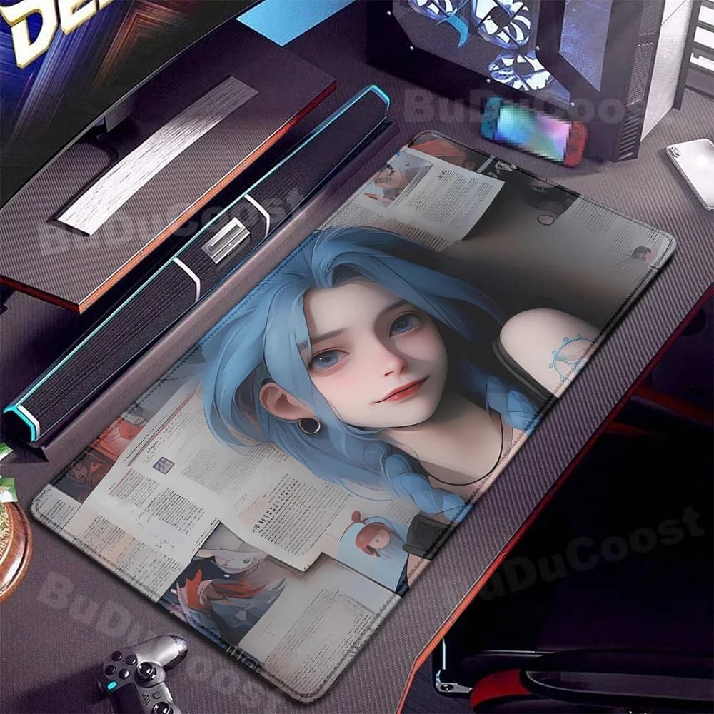 Computer Anime Girl Jinx Mousepad League of Legends Large Size Desk Pad Gamer Cabinet Suture Edge Keyboardpad Gaming Accessories