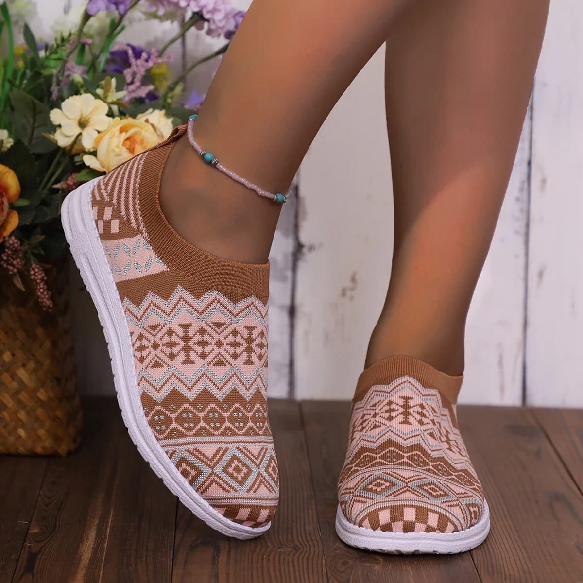 Fashion Flats Female Spring Autumn Casual Knitting Slip on Low Heels Round Toe Shoes for Women Casual Shoes Woman Plus Size
