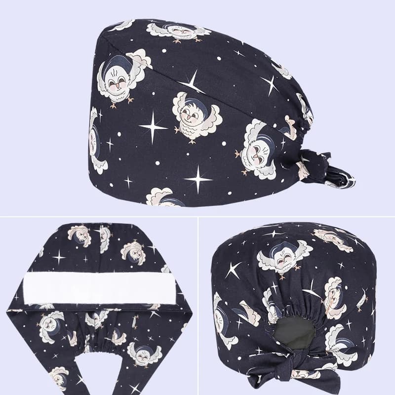 Cartoon Printed Surgery Hats Unisex Surgical Scrub Cap Adjustable Cotton Medical Skullcaps Dentists and Pet Stores Working Hats