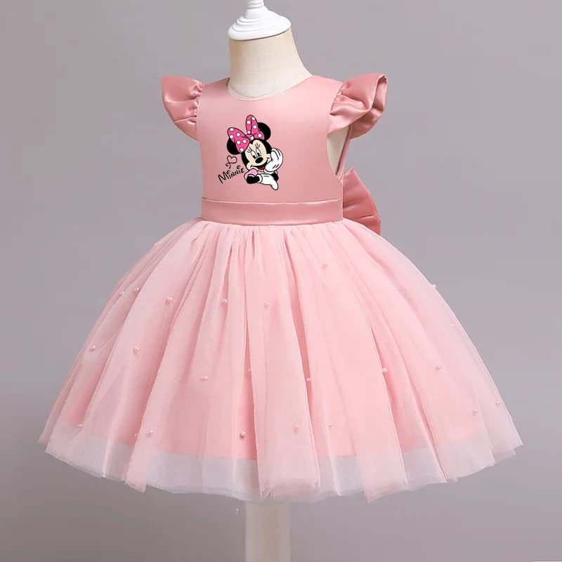 Mickey Minnie Mouse Elegant Princess Lace Dress Kids Dresses For Girls Vintage Children Birthday Party Dresses Christmas Clothes