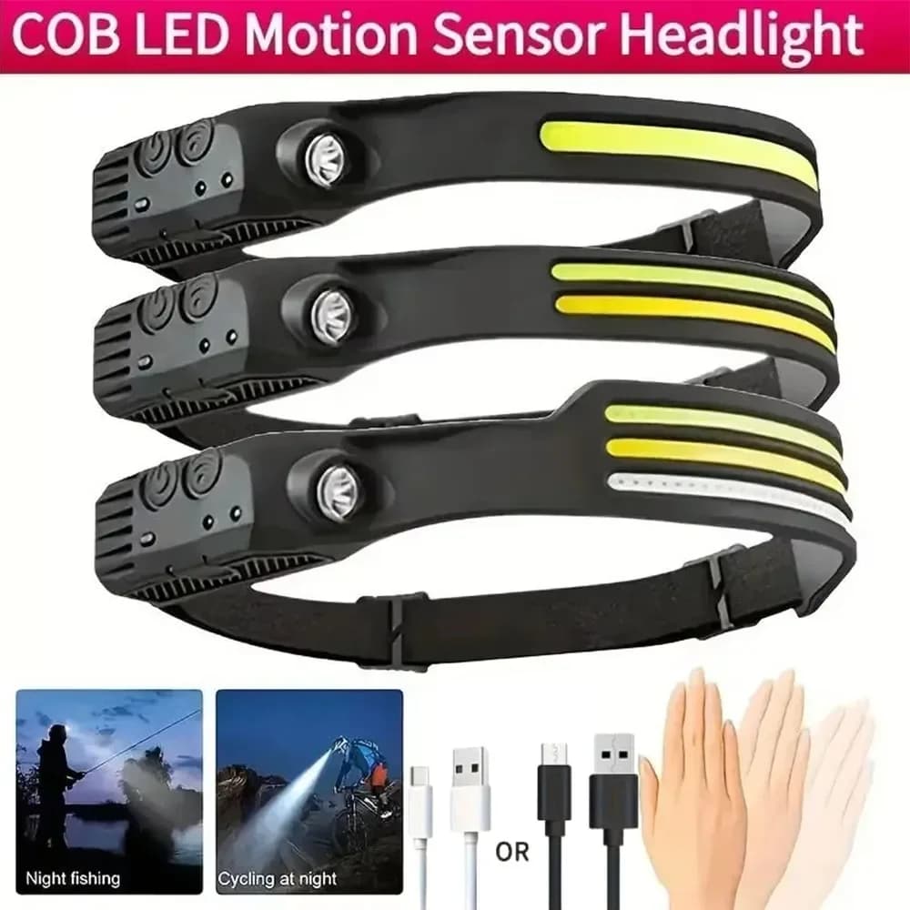 Induction Powerful LED Headlamp COB Beam Wave Sensor Head Lamp Self Defense 5 Modes USB Rechargeable Running Camping Head Torch