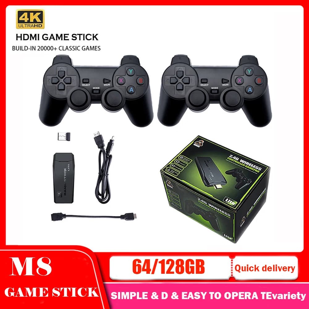 M8 Video Game Console 4K HD Built-in 20000 Games Wireless Controller TV Game Stick Retro Handheld Game Player