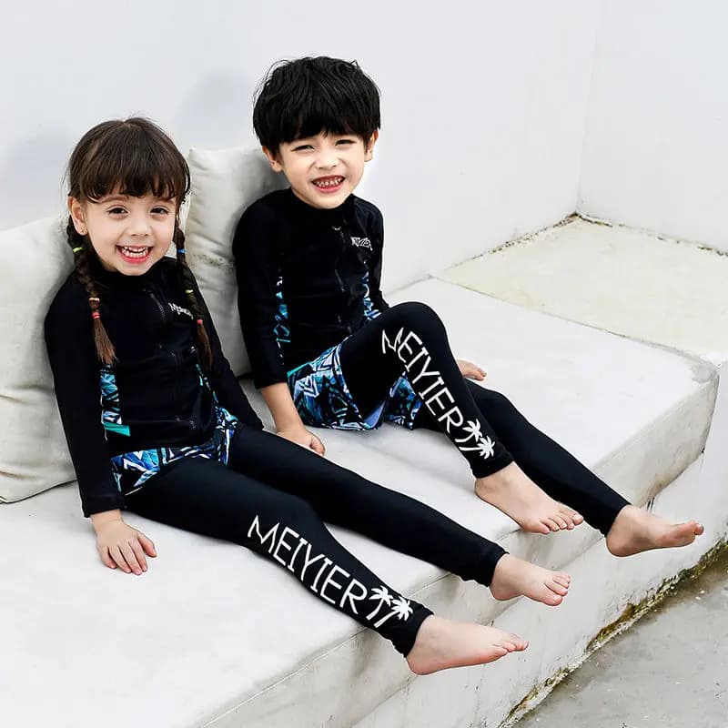 Top Quality MEIYIER Girls Boys Swimming Sets Kids Surf Clothing 2/3 Pieces Rashguard Front Zipper Swimsuit Quick Dry Wholesale