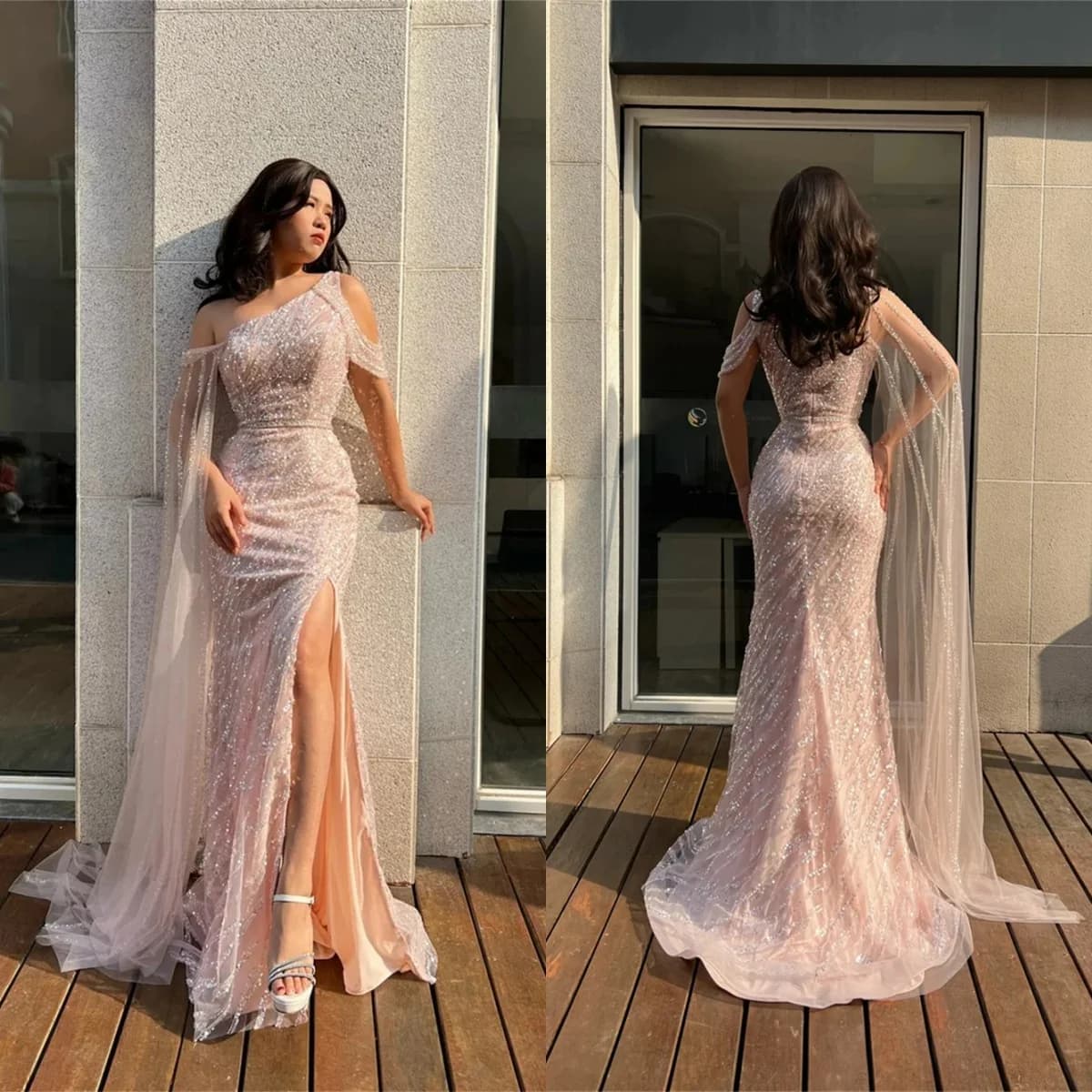 Classic Evening Dresses For Women Sequins Sleeveless Gown Split Side Sweep Train Dress Party Custom Made
