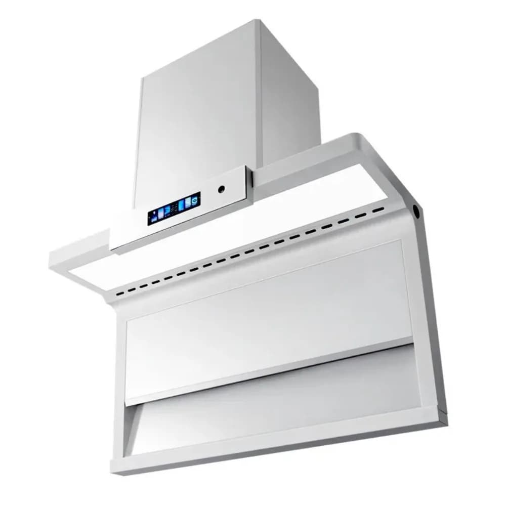 White Smart 7-Shaped Range Hood High Suction Power Top Side Double Suction Cooker Hood Automatic Cleaning Waving Start Stop