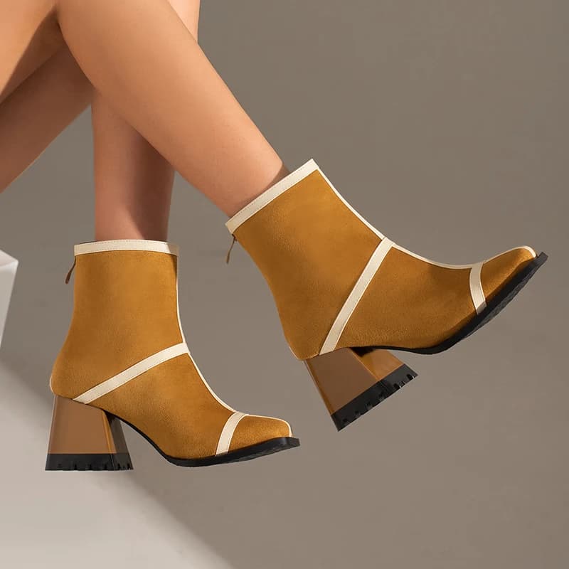 2024 new autumn winter women ankle boots plus size 22-28cm Microfiber upper mixed colors square toe back zip modern boots