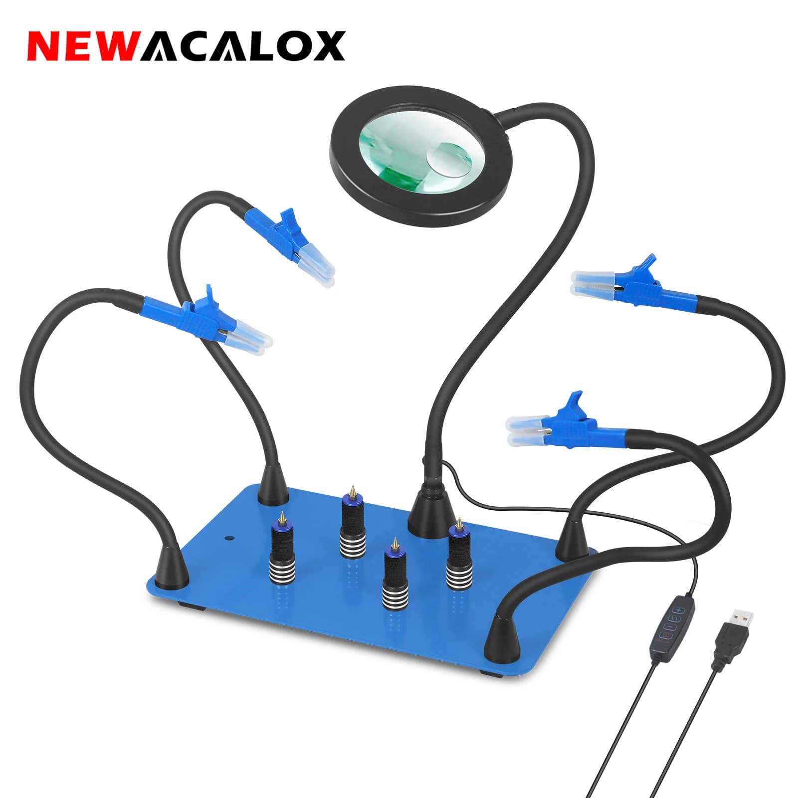 NEWACALOX 3X/6X Magnifier 80mm Diameter Glass Lens 3 Colors Lighting LED Magnifying Glass Lamp Reading Magnetic Welding Tools