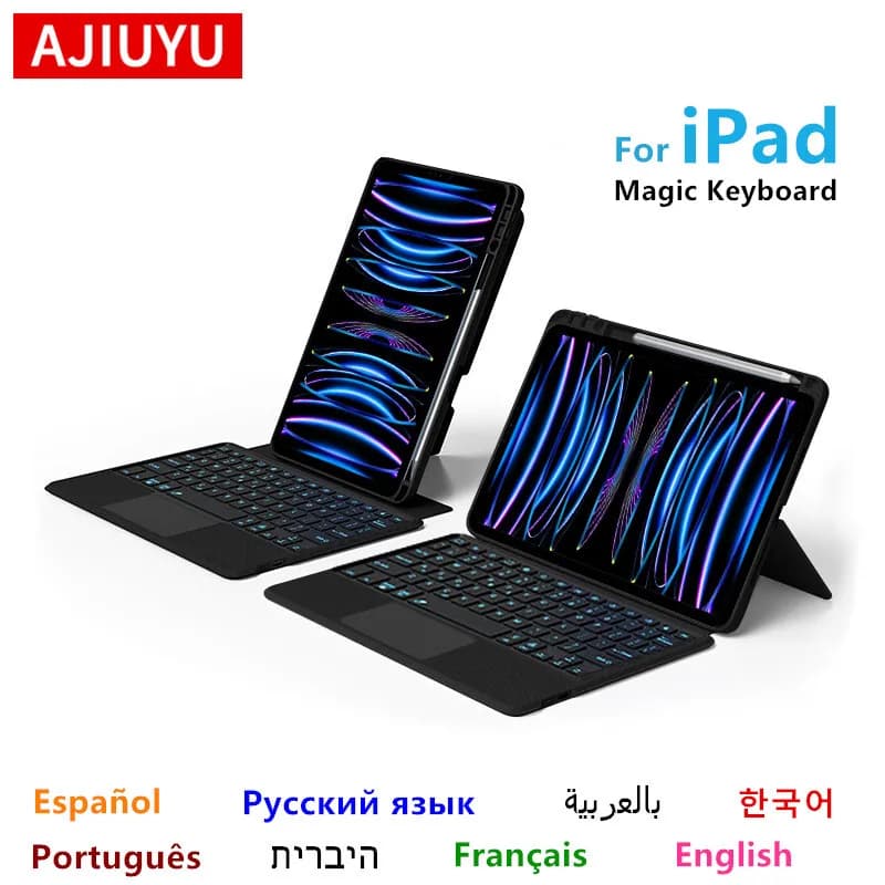 AJIUYU Keyboard For iPad Pro 11 Inch 12.9 2022-2018 Air 5th 4th 10.2 10th 10.9 Case Magic Smart Keyboard Cove TouchPad Backlight