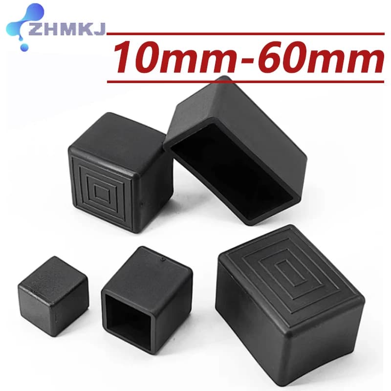 Square Black PVC Soft Rubber Pipe Sleeve Tube Cap Rectangle Table chair foot pad furniture protective foot cover