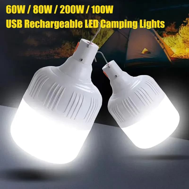 Portable LED Camping Lantern Rechargeable 60W/80W/100W/200W Lamp Bulb High Bright Outdoor Emergency Lighting Fishing Tent Lamp