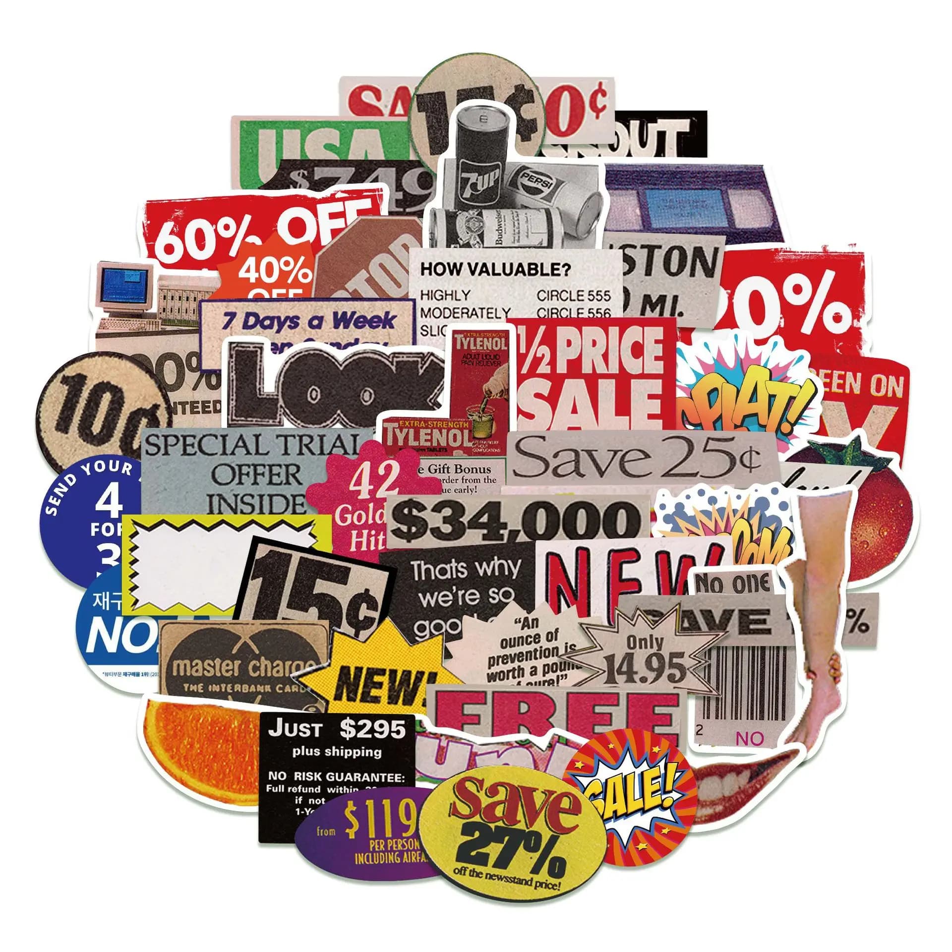 50Pcs Pop Style Vintage For Gift DIY Skateboard Luggage Refrigerator Notebook Motorcycle Waterproof Stickers