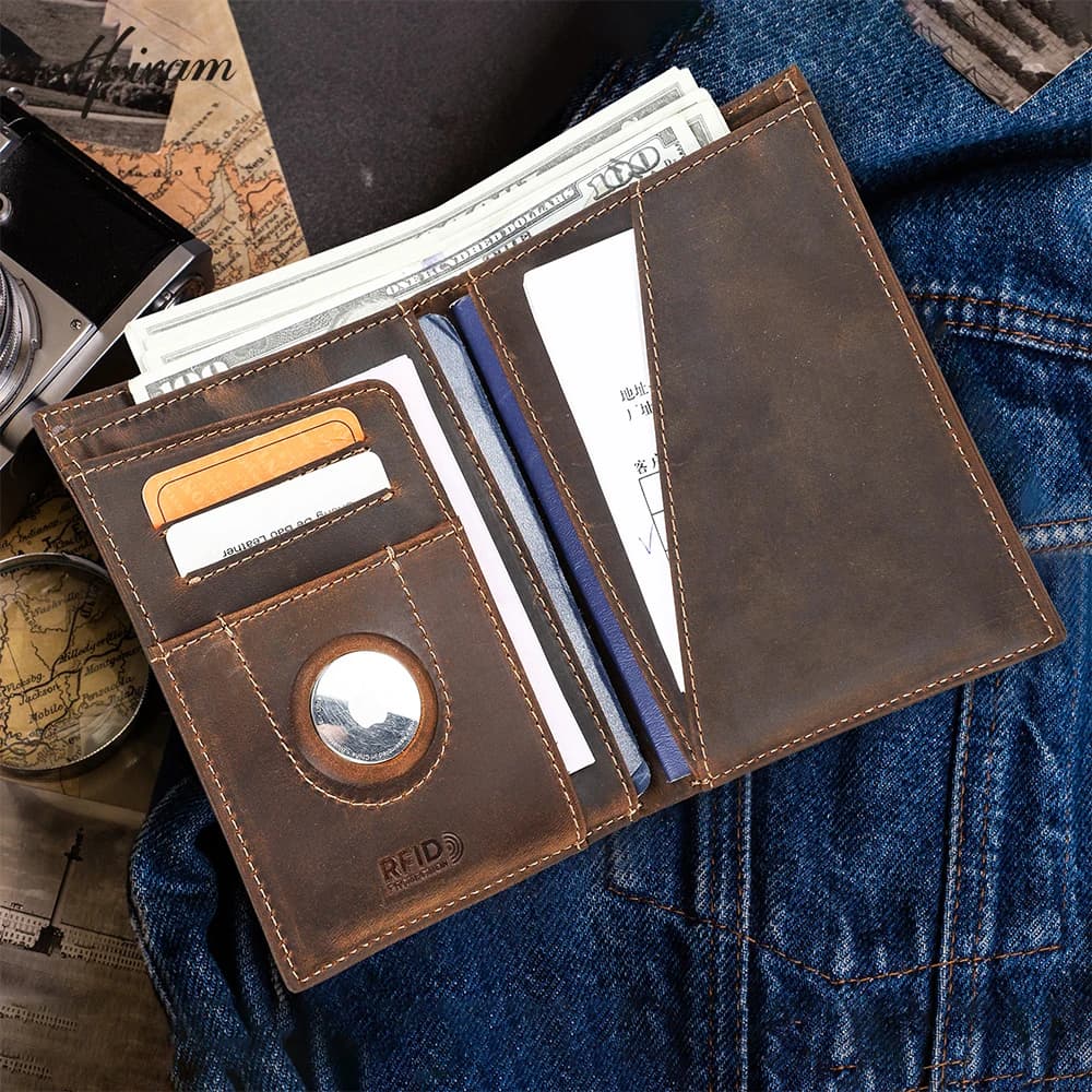 Customized Passport Cover Wallet Genuine Leather Protective Cover With Airtag Case Travel Card Holder Rfid Men Women