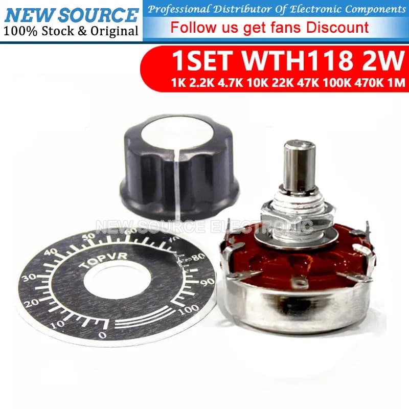 1 Set = 3PCS WTH118 DIY Kit Parts 2W 1A Potentiometer 1K 2.2K 4.7K 10K 22K 47K 100K 470K 1M MF-A03 + WHT118 +  0-100