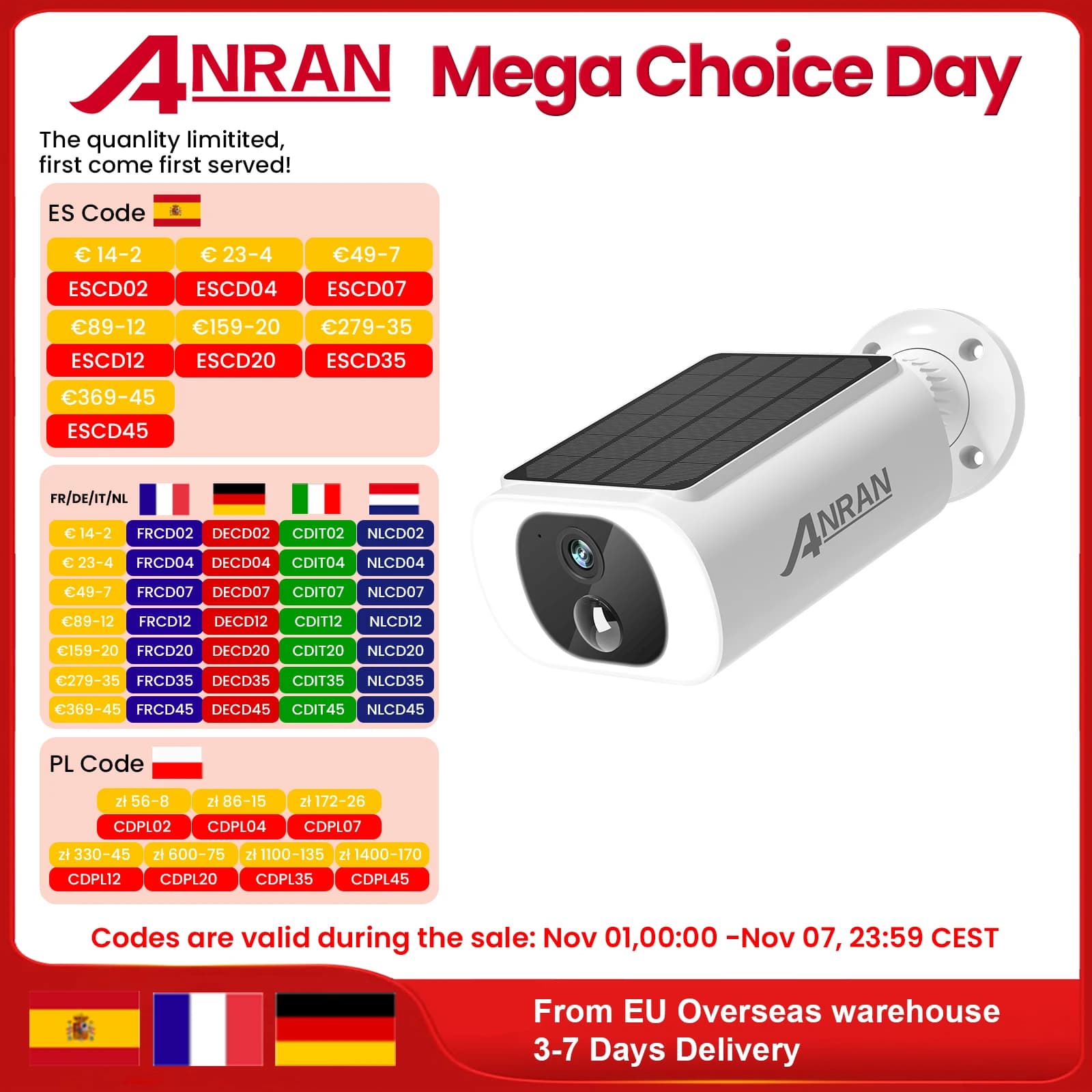 ANRAN 2K Solar Security Camera 3/5MP Outdoor Wireless 2.4G WIFI Camera Battery Cam Floodlight Color Night Vision Can't Add NVR